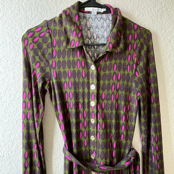 Boden button up shirt dress 70s long sleeve belted indie printed teacher career - Picture 4 of 12